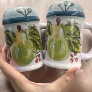 Black Forest Fruits Hand-Painted Ceramic Mugs - Apple & Pear Fruit Design